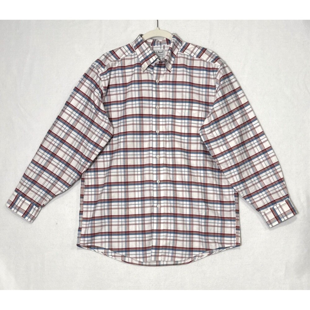 LL Bean Long Sleeve Traditional Fit Button Down Plaid Shirt 15.5-32 100% Cotton